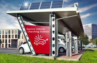 E-Cars at a solar charging station 